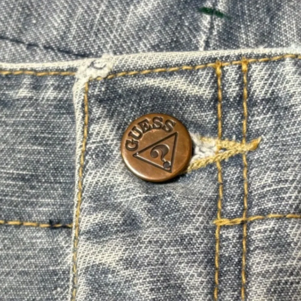 GUESS PARIS‎ VINTAGE RARE Men's high waisted cargo jeans leather trim Washed 29